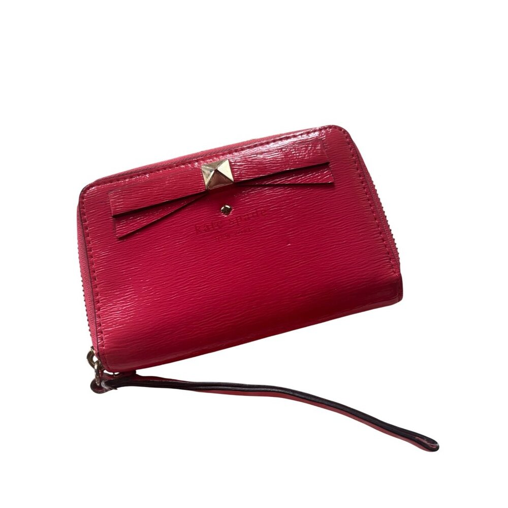 Kate Spade Stacy Montford Park Hot Pink Patent Leather Bi-Fold Wallet With Bow